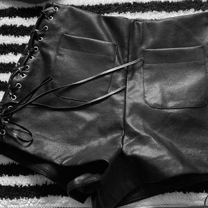 Black Leather Lace-Up Women's Shorts